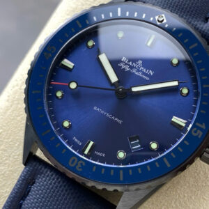 Đồng Hồ Blancpain Fifty Fathoms Bathyscaphe 5000A Gốm Đen Mặt Xanh Xưởng GFF 44mm (9)