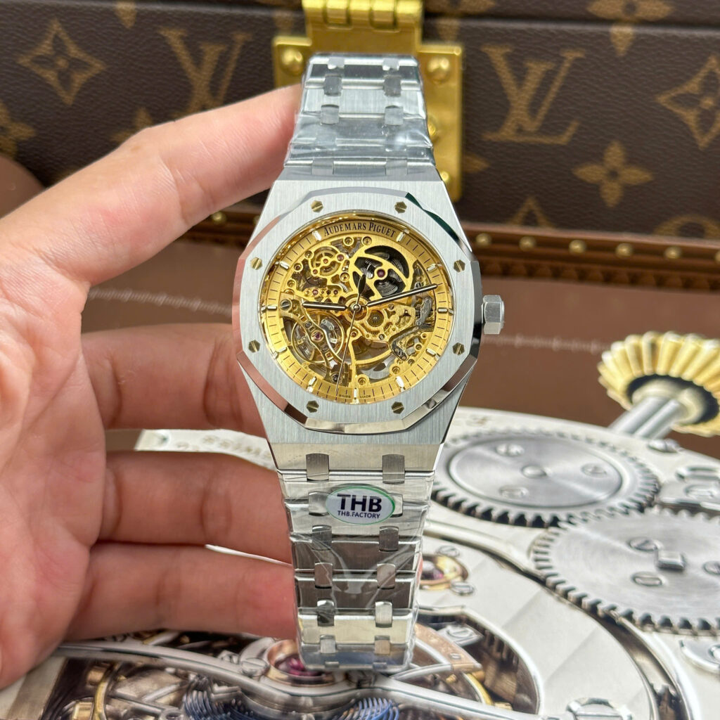 Đồng Hồ Audemars Piguet Royal Oak Openworked 15407 Chế Tác Lộ Máy Màu Vàng Skeleton 41mm