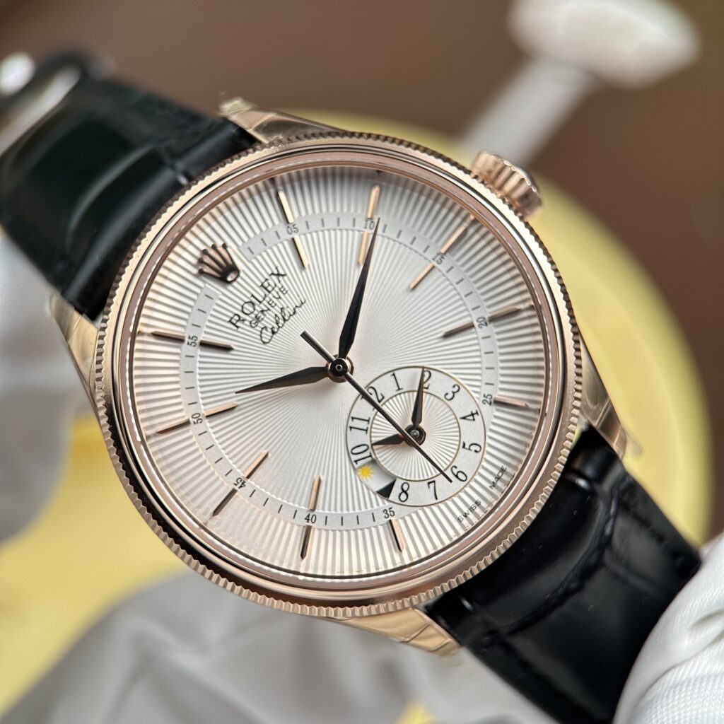 Đồng Hồ Rolex Cellini Dual Time 50525 Mạ Vàng Hồng Replica 1:1 Nhà Máy KZ 39mm