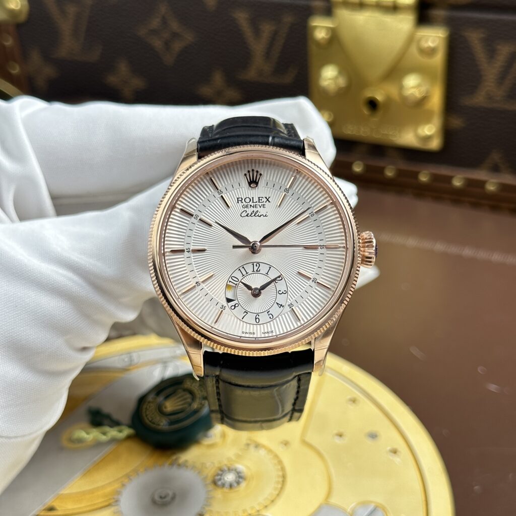 Đồng Hồ Rolex Cellini Dual Time 50525 Mạ Vàng Hồng Replica 1:1 Nhà Máy KZ 39mm