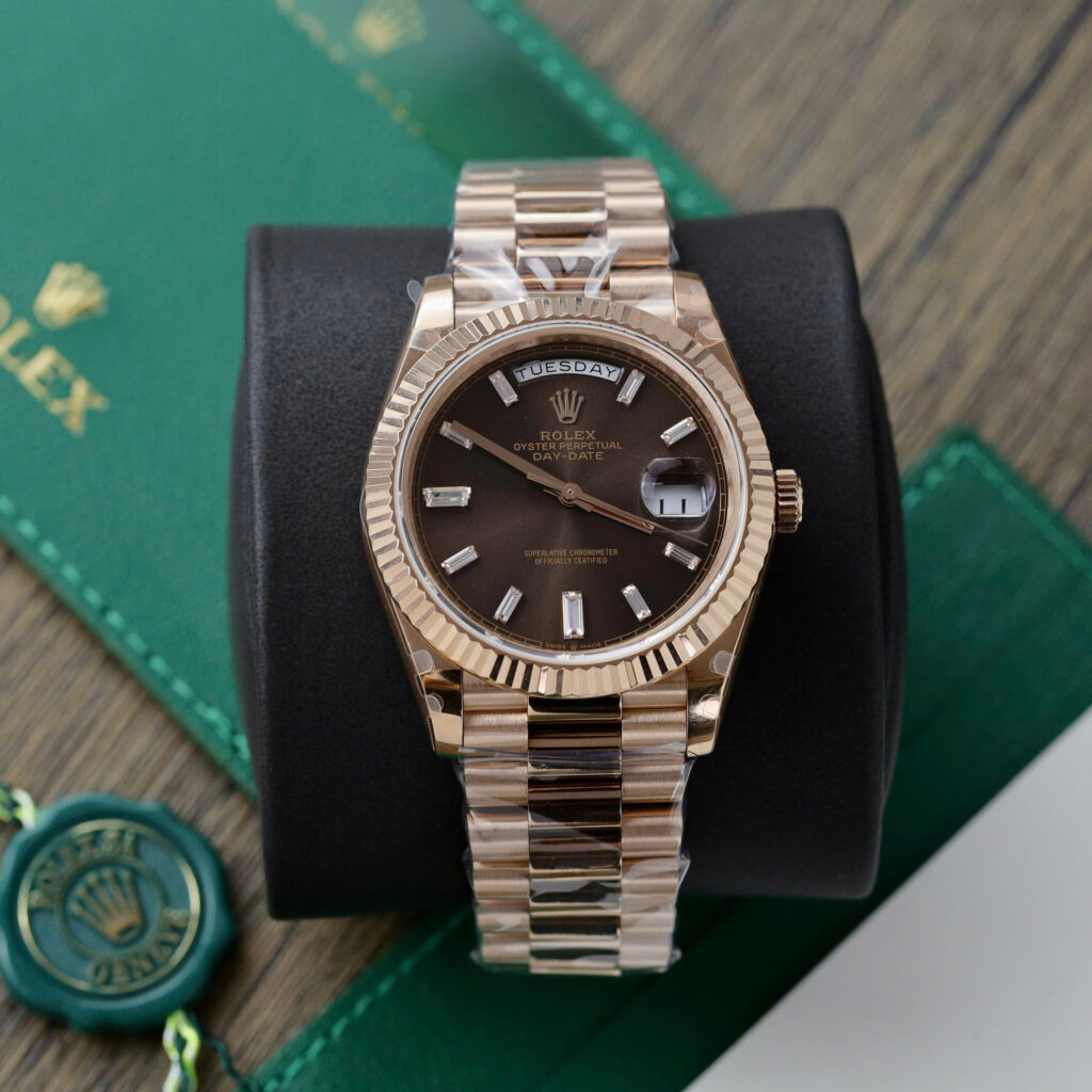 Đồng Hồ Rolex Day-Date Vàng Hồng Mặt Chocolate Replica 1:1 Trọng Lượng 179gr Nhà Máy GM 40mm