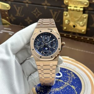 ĐỒNG HỒ AUDEMARS PIGUET CHẾ TÁC ROYAL OAK PERPETUAL CALENDAR 26574OR MẠ VÀNG HỒNG MẶT SỐ MÀU XANH HOẠ TIẾT GRANDE TAPISSERIE 41MM