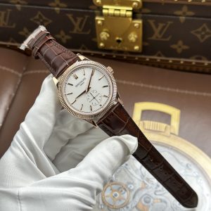 PATEK PHILIPPE CALATRAVA 6119 LUXURY FAKE WATCHES ROSE GOLD PLATE WHITE DIAL LEATHER STRAP 39MM