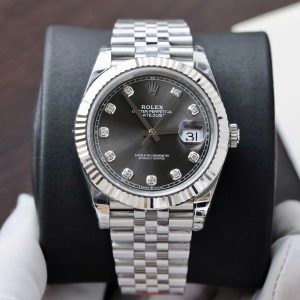 ĐỒNG HỒ ROLEX DATEJUST REPLICA MẶT SỐ MÀU XÁM CỌC SỐ ĐÍNH ĐÁ VERSION 2 VS FACTORY 41MM