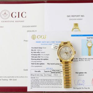 ĐỒNG HỒ ROLEX DAY-DATE CHẾ TÁC BỌC VÀNG 18K MẶT SỐ MÀU BẠC CỌC SỐ DẠ QUANG NHÀ MÁY GM 40MM