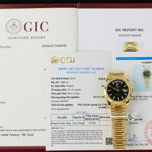 ĐỒNG HỒ ROLEX DAY-DATE REPLICA 11 MẶT SỐ MÀU ĐEN CỌC SỐ DẠ QUANG BỌC VÀNG 18K 40MM