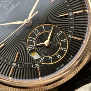 Đồng Hồ Rolex Cellini Dual Time 50525 Màu Vàng Hồng Replica 11 Mặt Đen Nhà Máy KZ 39mm (1)