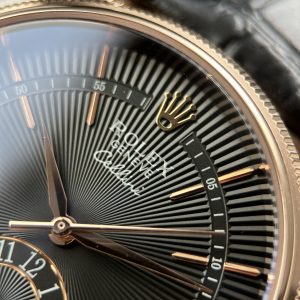 Đồng Hồ Rolex Cellini Dual Time 50525 Màu Vàng Hồng Replica 11 Mặt Đen Nhà Máy KZ 39mm (1)