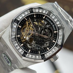 ĐỒNG HỒ AUDEMARS PIGUET REP CAO CẤP ROYAL OAK 15412CE MẶT SỐ LỘ CƠ VIỀN ĐÍNH ĐÁ BAGUETTE THB FACTORY 41MM (9)