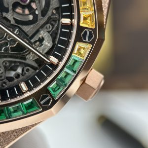 ĐỒNG HỒ AUDEMARS PIGUET REPLICA 11 ROYAL OAK 15412 MẠ VÀNG HỒNG MẶT SỐ LỘ CƠ VIỀN ĐÁ BAGUETTE 7 MÀU THB FACTORY 41MM (7)