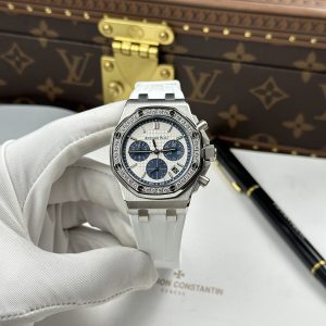 AUDEMARS PIGUET SUPER CLONE WATCHES ROYAL OAK OFFSHORE CHRONOGRAPH 26231 WHITE DIAL RHINESTONE BEZEL APS FACTORY 37MM