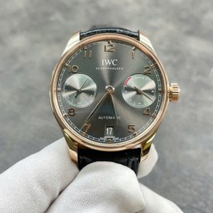 IWC PORTUGIESER IW500702 BEST SUPER CLONE WATCH ROSE GOLD PLATE GREY DIAL LEATHER STRAP 42MM