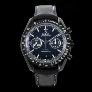 OMEGA SPEEDMASTER GOOD IMITATION WATCH DARK SIDE OF THE MOON BLACK CERAMIC CASE LEATHER STRAP 44MM