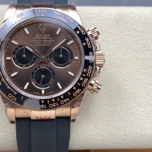 ROLEX DAYTONA 126515LN IMITATION WATCH ROSE GOLD PLATE CHOCOLATE DIAL RUBBER STRAP WEIGHT 150 GRAM QF FACTORY 40MM