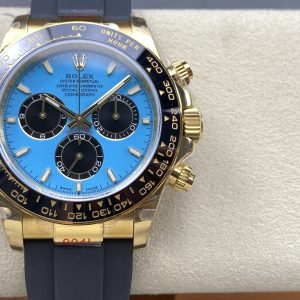 ROLEX DAYTONA 126518LN-001 REPLICA WATCH GOLD PLATE BLUE PASTEL DIAL HEAVY WEIGHT 152 GRAM QF FACTORY 40MM